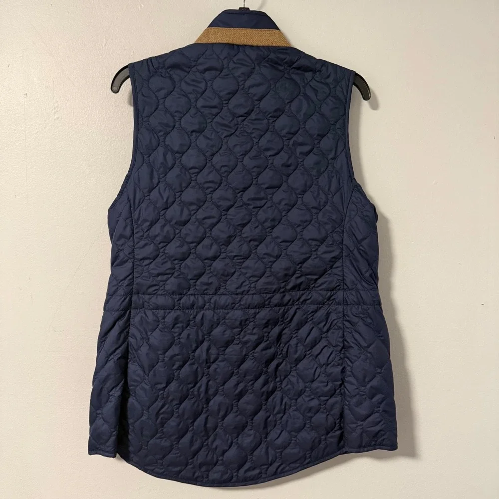 Peter Millar Addison Quilted Vest Navy Blue Brown Lambswool Trim Women Size L